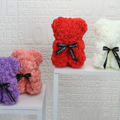 Romantic Valentine'S Day Rose Bear Creative Eternal Flower Rose Bear Christmas Gift Hug Bear Wedding Flower Decoration Gift