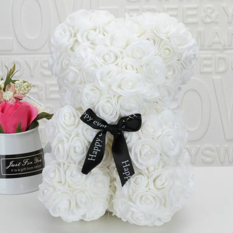 Romantic Valentine'S Day Rose Bear Creative Eternal Flower Rose Bear Christmas Gift Hug Bear Wedding Flower Decoration Gift