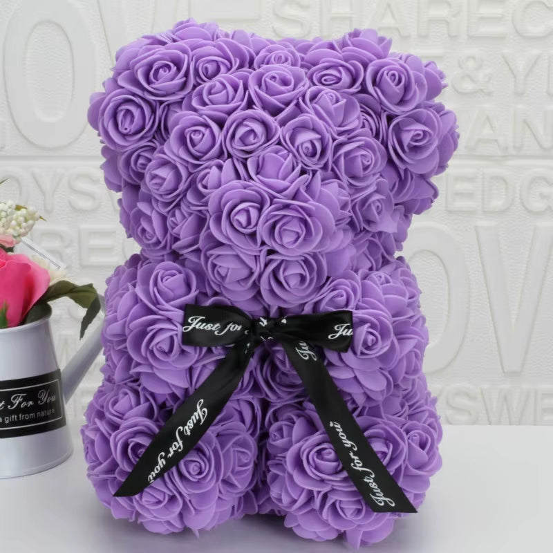 Romantic Valentine'S Day Rose Bear Creative Eternal Flower Rose Bear Christmas Gift Hug Bear Wedding Flower Decoration Gift