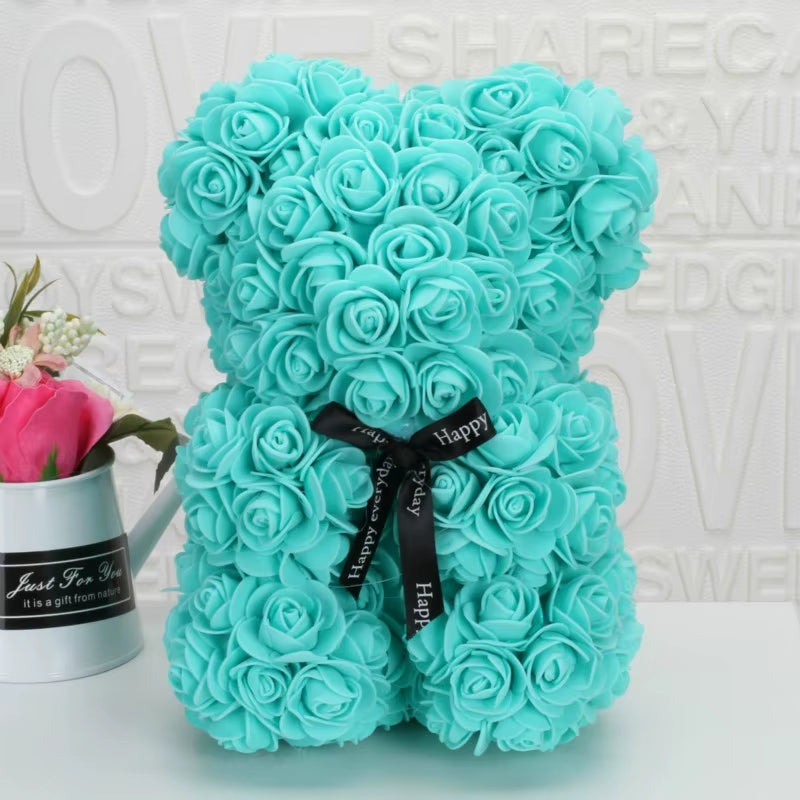 Romantic Valentine'S Day Rose Bear Creative Eternal Flower Rose Bear Christmas Gift Hug Bear Wedding Flower Decoration Gift