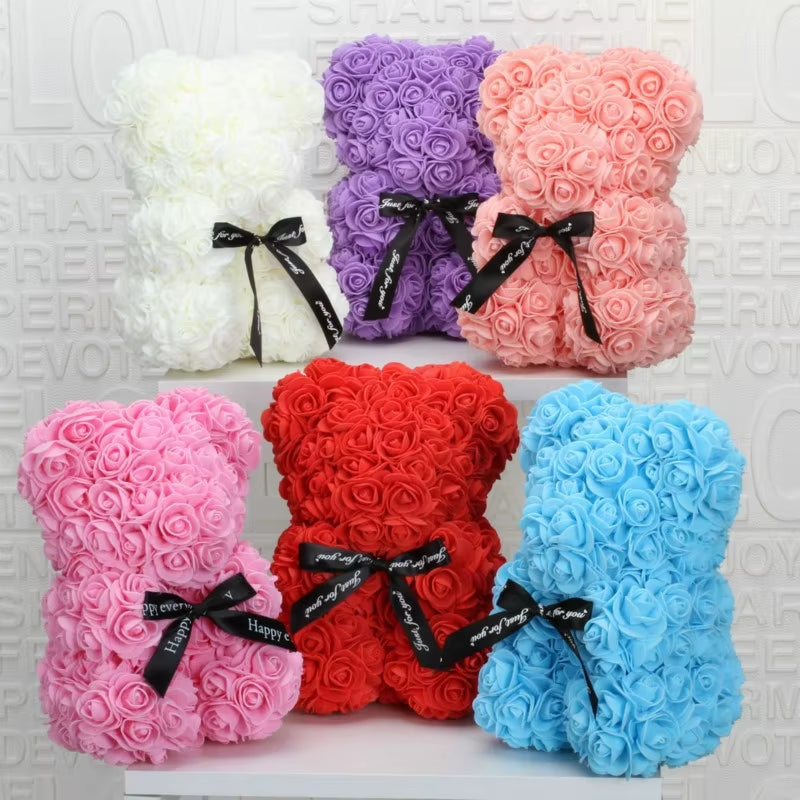 Romantic Valentine'S Day Rose Bear Creative Eternal Flower Rose Bear Christmas Gift Hug Bear Wedding Flower Decoration Gift