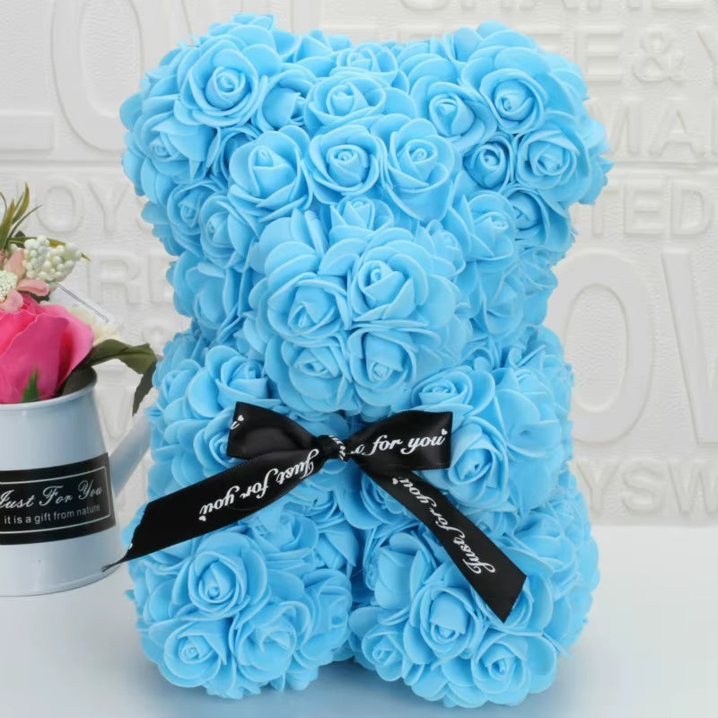 Romantic Valentine'S Day Rose Bear Creative Eternal Flower Rose Bear Christmas Gift Hug Bear Wedding Flower Decoration Gift