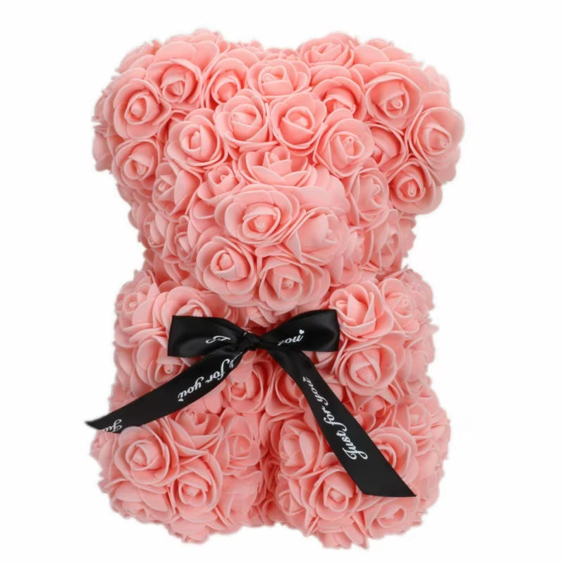 Romantic Valentine'S Day Rose Bear Creative Eternal Flower Rose Bear Christmas Gift Hug Bear Wedding Flower Decoration Gift