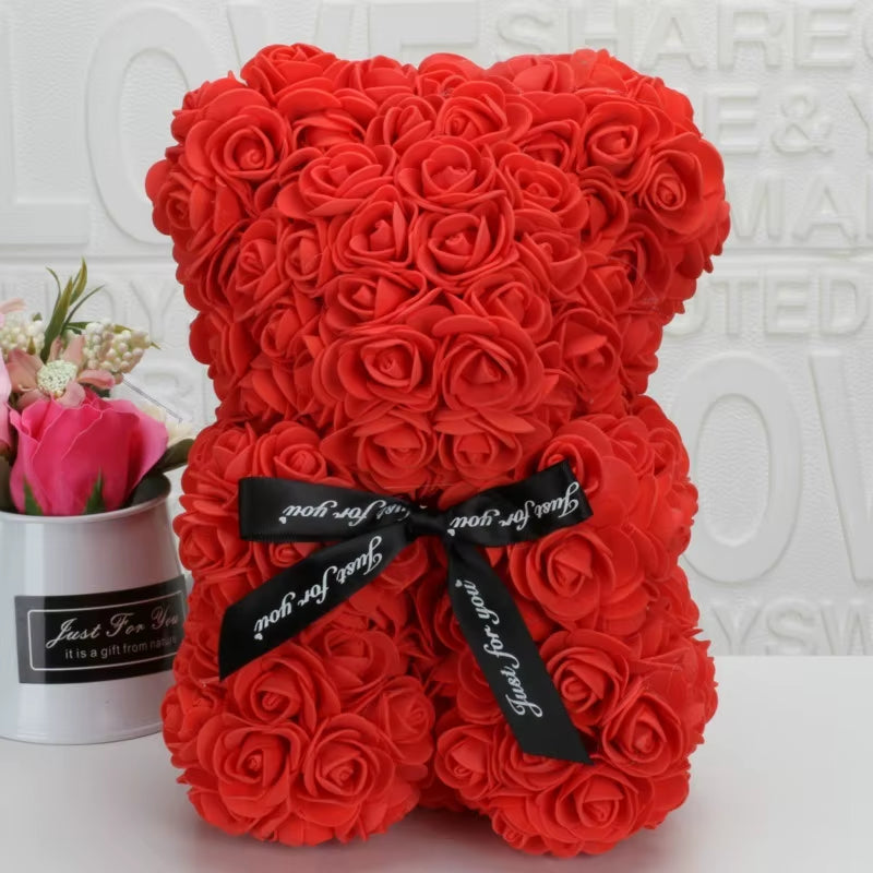 Romantic Valentine'S Day Rose Bear Creative Eternal Flower Rose Bear Christmas Gift Hug Bear Wedding Flower Decoration Gift