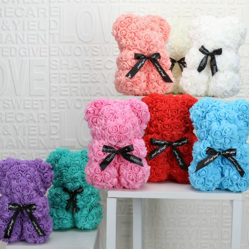 Romantic Valentine'S Day Rose Bear Creative Eternal Flower Rose Bear Christmas Gift Hug Bear Wedding Flower Decoration Gift