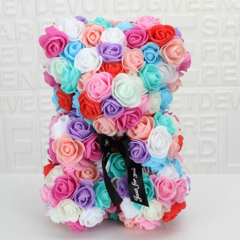 Romantic Valentine'S Day Rose Bear Creative Eternal Flower Rose Bear Christmas Gift Hug Bear Wedding Flower Decoration Gift